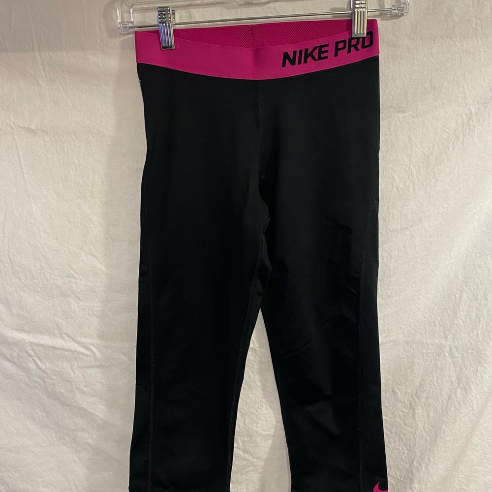 Nike Kids Black Leggings with Pink Waistband Size Small